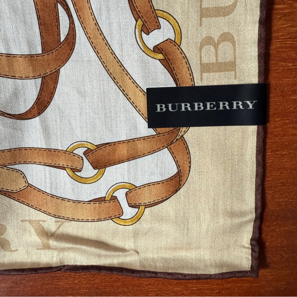 Burberry Beige and Brown Belt Pattern Cotton Scarf Handkerchief 22”x22” NEW - Picture 2 of 8